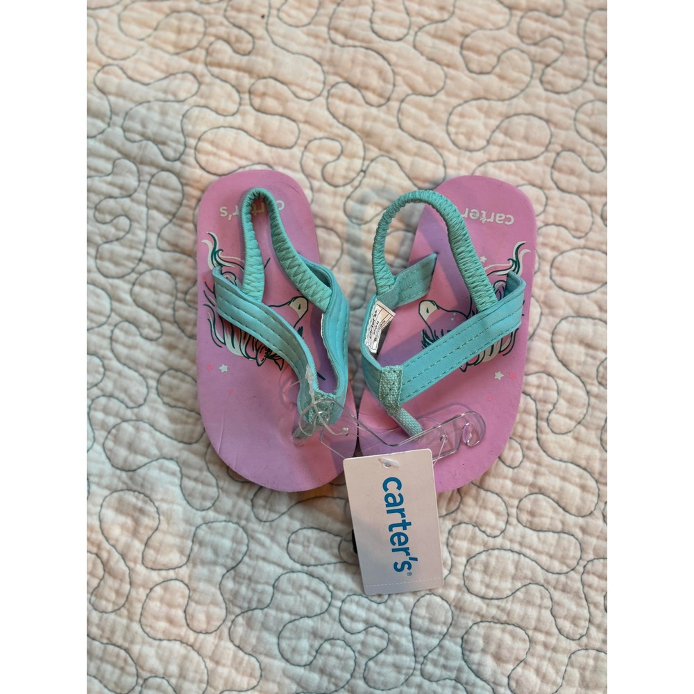 Carters Toddler Girls Pink Unicorn Flip Flop Sandals Elastic Back Strap Size 5-6